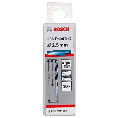 Imagen de Bosch Professional 2608577193 Broca para metal HSS PointTeQ DIN338 2.5 x 30 57: 10 uds, Talla, Diámetro mm