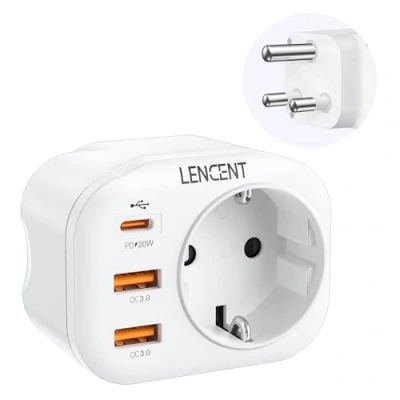 Imagen de LENCENT Adaptador Enchufe Sudáfrica, Sudáfrica Viaje con Carga Rápida QC3.0+PD20W, Europa España Portugal 2 Pin a 3 SA para Namibia, Suazilandia, Mozambique, Lesoto, Tipo M