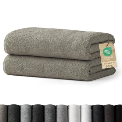 Imagen de Blumtal Juego de 2 Toallas Baño (70x140cm) Suaves y Absorebentes, 100% algodón, Certificado Oeko Tex 100, Gris