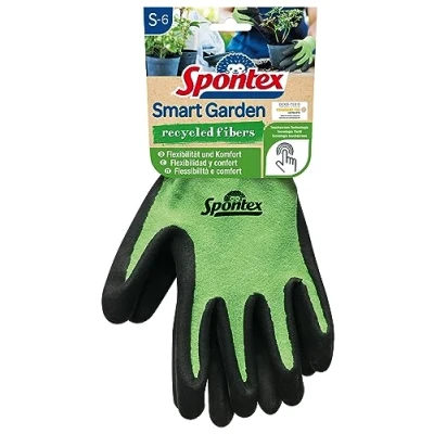Imagen de Spontex Smart Garden Guantes de jardinería compatibles con pantallas táctiles, fabricadas botellas PET recicladas revestimiento nitrilo, talla S, 1 par