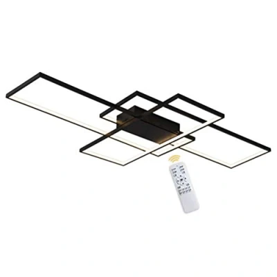 Imagen de Moderno Regulable LED lámpara de Techo para salón 115W Rectángulo cuadrado Diseño colgante mando a distancia negro Metal Acrílico Luces comedor Dormitorio Corredor,140cm