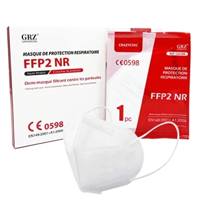 Imagen de CRAZYCHIC 100 Mascarillas FFP2 Blancas Homologadas Certificadas CE EN149 Mascarilla de Protección Respiratoria Protectora Respirador Antipolvo 5 Capas Alta Filtración Paquete Unidades