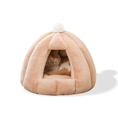 Imagen de Galatée Cama Tipo Cueva para Gatos, Cojín Gatos con Fondo Antideslizante, Mascotas Interior Lavable Extraíble, Iglú De Felpa Suave y Acogedor Gatos(M, Caqui)