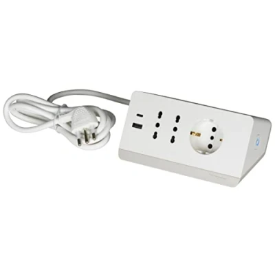Imagen de BTICINO regleta eléctrica de 5 plazas, 2 Tomas USB 3A, 1 Schuko polivalente 10/16 A y bipaso A, Escritorio con Interruptor Cable m, Enchufe 16 Robusta Funcional, Blanco