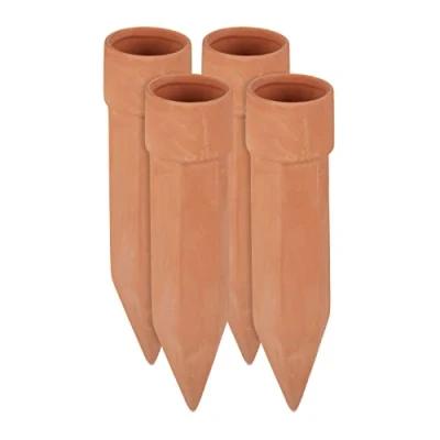 Imagen de Relaxdays Conos de riego, Cerámica, Sistema autorriego, 1,5L, para Botellas, 19 x 4,5 cm, 4 Uds., Terracota