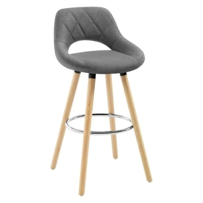 Imagen de WOLTU 1x Taburetes de Bar con Respaldo Sillas Cocina Juego 1 Altos Marco Madera Maciza Lino Silla Diseño Gris Oscuro BH111dgr