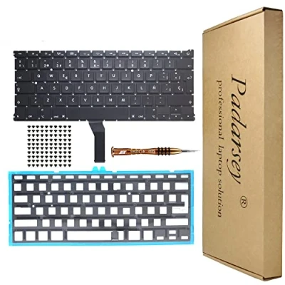 Imagen de Padarsey Español Teclado Retroiluminado con 80 Tornillos PCE Compatible para MacBook Air 13 A1369 A1466 Serie 2011 2012 2013 2014 2015 Destornillador