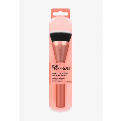Imagen de Real Techniques Brocha de maquillaje Snatch Sculpt Contour, para contorno líquido y crema bronceador, parte superior plana cabezal ovalado mezclar pulir, 1 unidad
