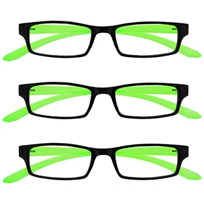 Imagen de UV Reader Negro Brillante Verde Cuello Gafas De Lectura Valor Pack 3 Mujeres Hombres UVR3PK021 +2,00