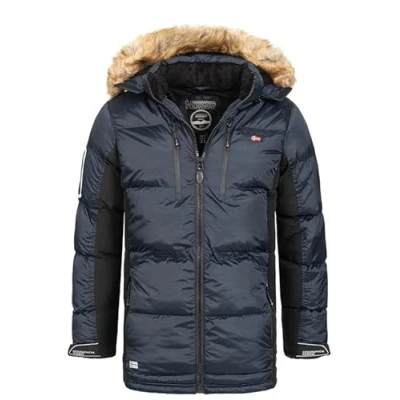 Imagen de Geographical Norway Danone Men Chaqueta de plumón caliente para hombre, con forro cálido invierno, manga larga, relleno calidad, azul marino, S