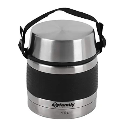 Imagen de family Termo para Comidas de Acero Inoxidable, Recipiente Aislado Sólidos y Líquidos con Interiores Sopas, Salsas o Ensaladas (Negro, 1L)