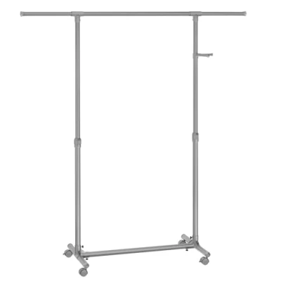 Imagen de SONGMICS Perchero con Ruedas, Burro para Ropa, Altura Ajustable 97 165 cm, Barra Extensible, Ganchos Laterales Accesorios, Gris Paloma LLR001G01