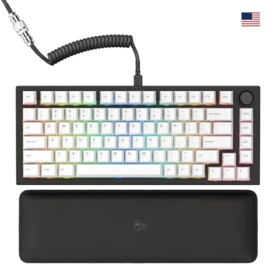 Imagen de Glorious gaming GMMK PRO 75% Teclado mecánico modular, TKL, carcasa de 1,5 kg, personalizable, cable espiral, reposamuñecas, keycaps blancas, RGB, distribuciones QWERTY estadounidense Negro