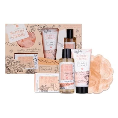 Imagen de accentra Set de regalo 4 piezas baño con loción corporal, sal baño, gel ducha y esponja malla bienestar para mujeres niñas en ocasiones especiales