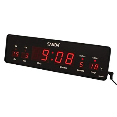 Imagen de Sanda SD 0028 Reloj Digital de Pared y Mesa Led Color Rojo Calendario Termometro Alarma Despertador Clock Hora Melodia Fuente Alimentacion