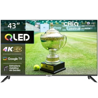 Imagen de CHiQ Smart Google TV 4K QLED de 43 Pulgadas, UHD HDR, Control Remoto por Voz, Chromecast Integrado, Dolby Audio, DBX TV, Bluetooth 5.0, Wi Fi, Modelo U43QM8E, 2024