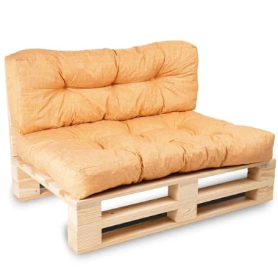 Imagen de Bananair Cojines para Palets Tela Resistente, Anti UV y Repelente al Agua Muy Cómodo, Relleno de Espuma Exterior Jardín Terraza (Asiento 120x80 cm Respaldo 120x40 cm, Naranja)