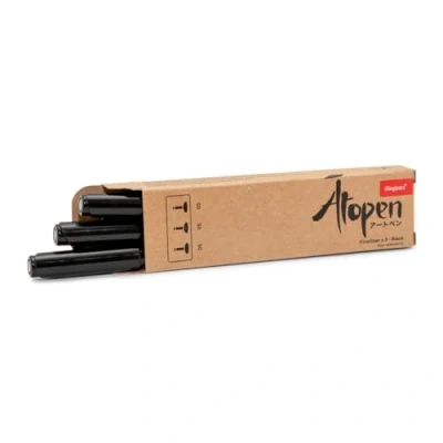Imagen de Dingbats Bolígrafos Punta Fina Ātopen Paquete de 3 Fineliner Negros Rotuladores Lettering Anti manchas para Caligrafía, Journal