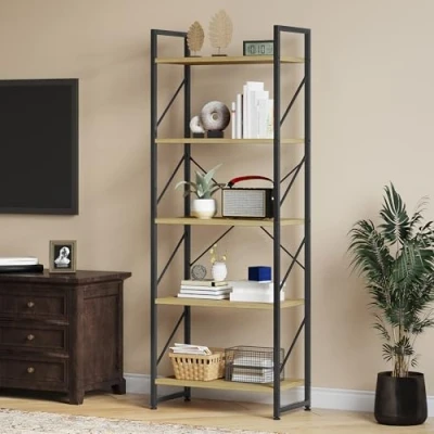 Imagen de YITAHOME Librería de 5 Niveles, Estante Libros pie, Madera y Marco Metal, Almacenamiento exhibición para Sala Estar, Oficina en casa