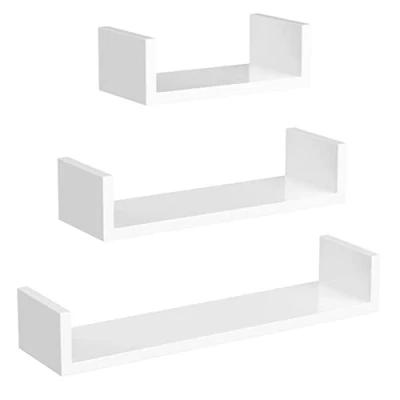 Imagen de SONGMICS Estantes de Pared, Juego 3, Flotantes, Colgantes, Longitud 30/45/60 cm, Carga 10 kg, para Salón, Oficina, Baño, Cocina, Blanco Brillo LWS66W