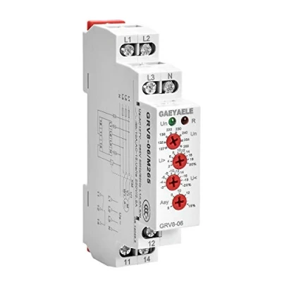 Imagen de GAEYAELE Relé de detección voltaje secuencia fase falla trifásica protección AC127V 265V 10A 1SPDT (GRV8 06,M265)