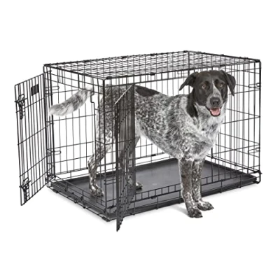 Imagen de MidWest Homes for Pets iCrate modelo 1536DDU Jaula para perros recién óptimizada, con doble puerta, bandeja a prueba de fugas, patas protectoras longitud 90,42 cm, color negro