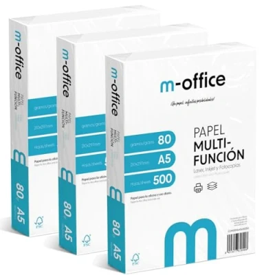 Imagen de Paquete Folios A5 80gr, 3 Paquetes de 500 hojas, Papel Multifunción para Impresora Inkjet y Láser, Hojas 148 x 210 mm Ideales la Oficina como el Hogar · m office (1500 hojas)