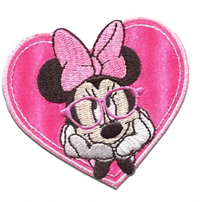 Imagen de Minnie Mouse &#039;Gafas &amp; Corazón&#039; Disney Parches Termoadhesivos Bordados Aplique Para Ropa, Tamaño: 7,2 x 6,4 cm