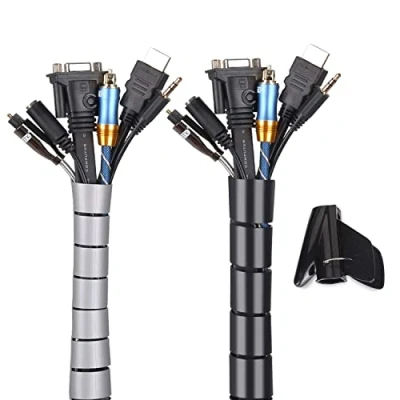 Imagen de MOSOTECH Organizador Cubre Cables de 2 x 1.5m, Funda Flexible para Mesa, Office y PC Escritorio Negro Gris (Ø2.6cm Ø2.2cm)
