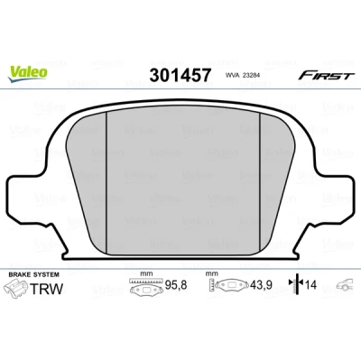 Imagen de VALEO 301457 Juego de pastillas freno FIRST Eje trasero excl. contacto avisador desgaste sin chapa antichirridos OPEL: Corsa C Hatchback