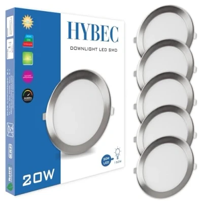 Imagen de HYBEC Downlight LED techo empotrable Níquel, 20W, Foco Interior techo, Driver incluido, Luz Neutra 4000ºK* (Pack 5)