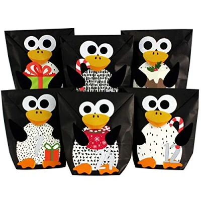 Imagen de Papierdrachen Calendario de adviento DIY para Rellenar pingüinos troquelados con 24 Bolsas Papel Negras tú Mismo y Navidad 2021 niños.