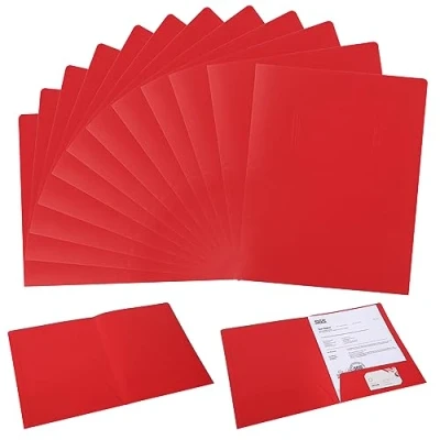 Imagen de Carpeta de Papel con 2 Bolsillos Kraft para Archivador, 12PCS Archivos Documentos A4 Presentación Ranuras Tarjetas Oficina Contratos o Informes (Rojo)