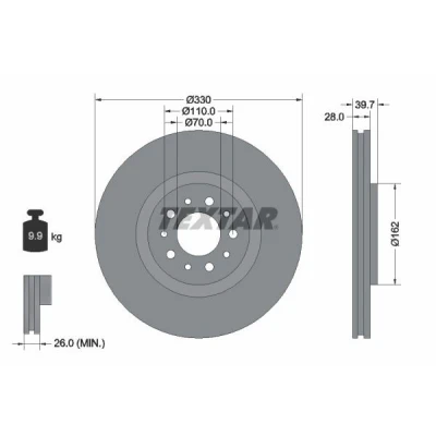 Imagen de TEXTAR PRO 92145103 Disco de freno 330 28 05/10 110 ventilación interna revestido sin perno sujeción rueda, buje rueda