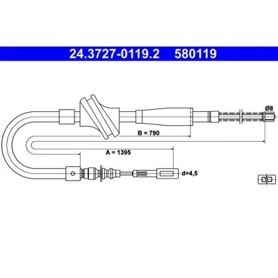 Imagen de ATE 24.3727 0119.2 Cable de Freno Mano 1395 AUDI: 100 C3 Berlina