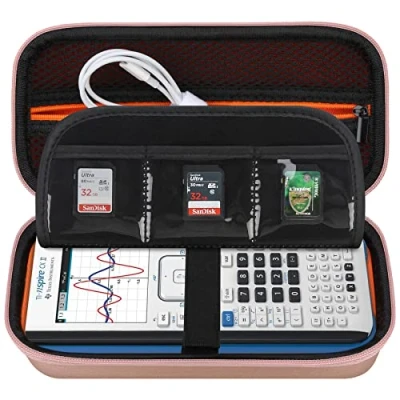 Imagen de Elonbo Texas Instruments TI Nspire CX II CAS/CX II/CX CAS Color Painting Calculator Mobile Case, Bolsillo Zip Adicional para Cables de Carga, Cargadores, manuales, Oro Rosa