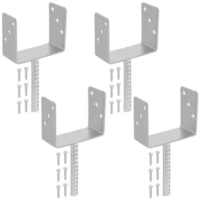 Imagen de KOTARBAU® Juego de 4 soportes para postes hormigón, U 141 mm, acero galvanizado en caliente, anclajes hormigón madera, estriado, anclaje postes, manguito suelo,