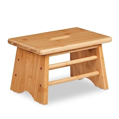 Imagen de Relaxdays Taburete Bajo Bambú, Resiste hasta 100 kg, Reposapiés Resistente, 20 x 33 21,5 cm, Banqueta Baño, Natural