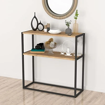 Imagen de [en.casa] Mesa Consola con 1 Estante de Entrada Almacenaje Extra Auxiliar para Salón Recibidor Aglomerado/Metal 90 x 40 cm Roble