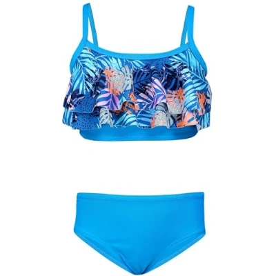 Imagen de Aquarti Conjunto de Bikini para Niñas Bustier Breve Traje Baño Dos Piezas, 030J con Volantes/Hojas/Naranja/Azul/Azul Oscuro, 158