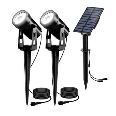 Imagen de T SUN Luces Solares Jardín 2 en 1 LED Foco con Panel Solar Blanco Frio 6000K Nivels Brillo Ajustables Impermeable IP65 270º Gran Angular de Luz Iluminación Exterior para Camino Césped Entrada