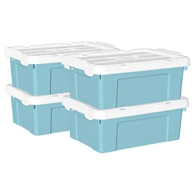 Imagen de Cetomo 15L*4 Caja de Almacenamiento con Asa, Plástico Tapa y Cierre Seguro, Contenedor Almacenamiento, Duradera, Apilable, Resistentes, Transparente, Paquete 4 15L