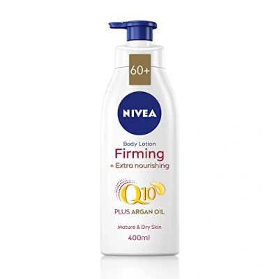 Imagen de NIVEA Loción corporal Q10 60+ Mature Skin (400 ml), crema reafirmante nutritiva con y aceite de argán, hidratante 72H para pieles maduras envejecidas