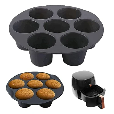 Imagen de 2 piezas Bandejas para hornear Muffin Molde Muffins Antiadherente Cupcake Moldes de horneado magdalenas Universal Air Fryer Pot horno microondas (8 pulgadas)
