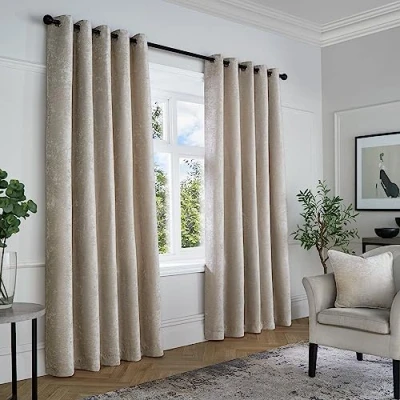 Imagen de Curtina Chenilla Texturizada Par de Cortinas texturizadas con Ojales 90 Pulgadas Ancho x 72 caída (229 183 cm) en Color Natural