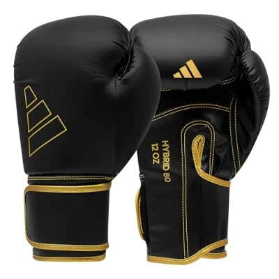 Imagen de adidas Boxing Gloves Hybrid 80 for Boxing, Kickboxing, MMA, Bag, Training &amp; Fitness Men Women Weight (14 oz, Black/Gold)