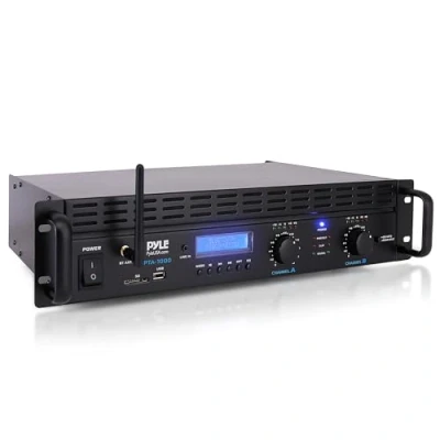Imagen de Pyle Amplificador de Sonido, para el hogar, 2000W, Bluetooth, Estereo, Entradas TRS XLR, LCD, 2 Canales, Modo Puente, Ventilador refrigeracion