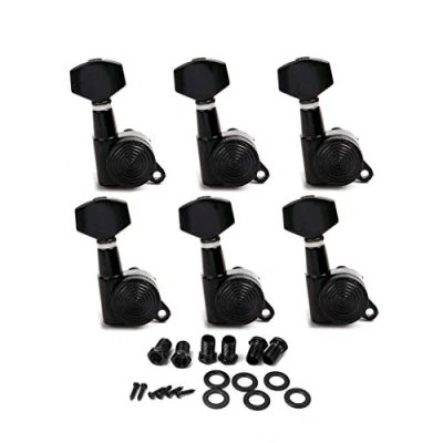 Imagen de Alnicov 6R Inline Locked String Guitarra Tuning clavijas teclas sintonizadores cabezas máquina claves, negro