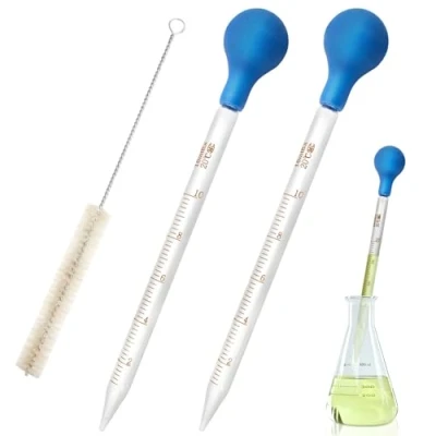 Imagen de pipeta de cristal 10 ml, 2 pipetas cristal, transferencia, medidora líquidos, grande con bola goma, + cepillo limpieza x 1