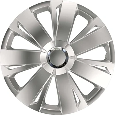 Imagen de Juego de 4 Tapacubos 16 Pulgadas Diseño Georgia RC Silver, Acabado Cromado y ABS Resistente a Fuertes Impactos, Duradero Fiable con Anillo sujeción Ajustable